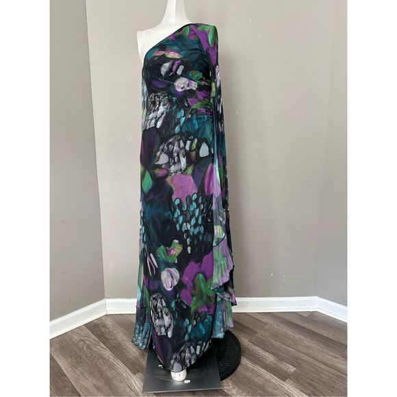 Ungaro Abby Side-Slit One-Shoulder Cape Gown size 12 - Picture 3 of 11